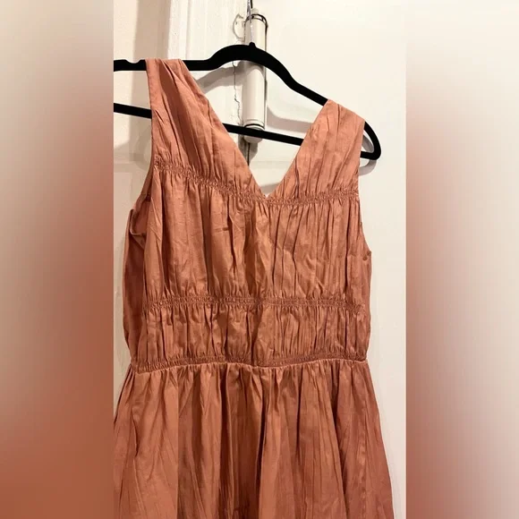 NWOT FRAME crinkle cinched dress terracotta pink xs
